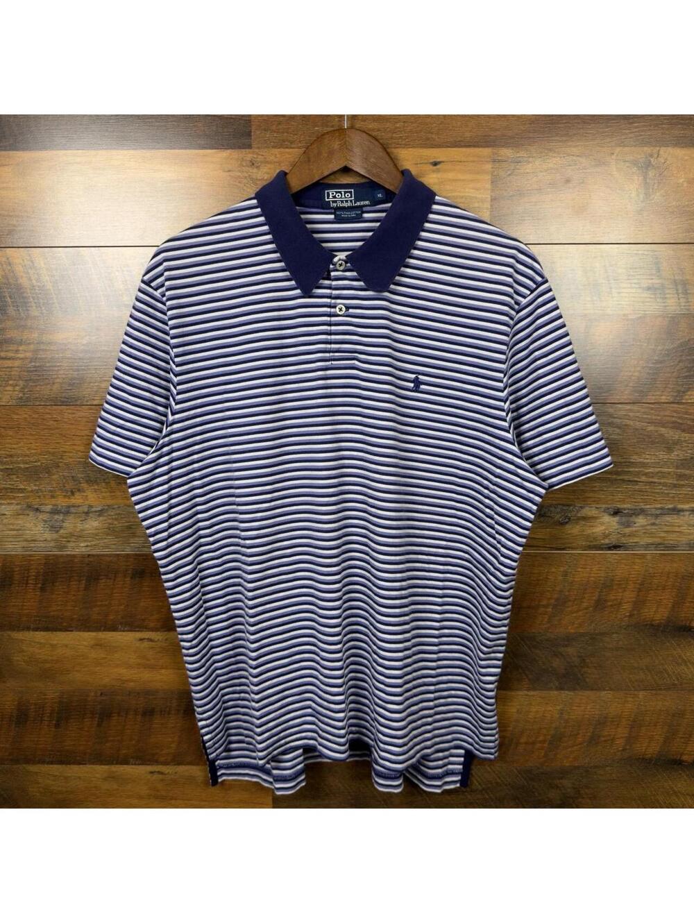 Vintage Polo Ralph Lauren Navy White Striped Polo Shirt XL